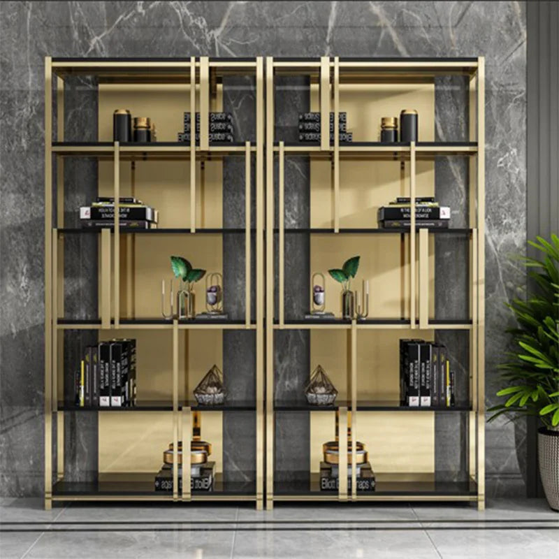 Post-Modern Stainless Steel Bookshelf Floor Office Storage Rack Model Room Shelf Light Luxury High-End Metal Display Stand