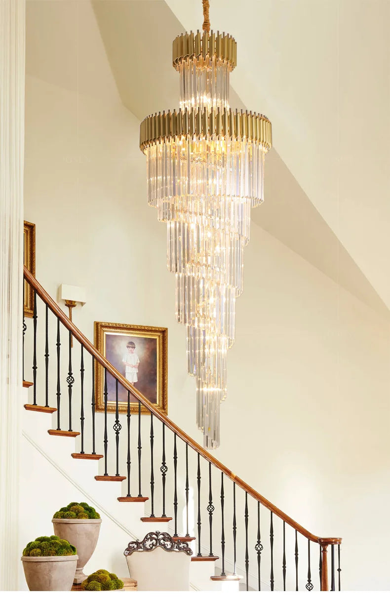 Post-modern luxury K9 crystal 12W LED three-color villa hotel lamp pool staircase crystal chandelier duplex building hall villa