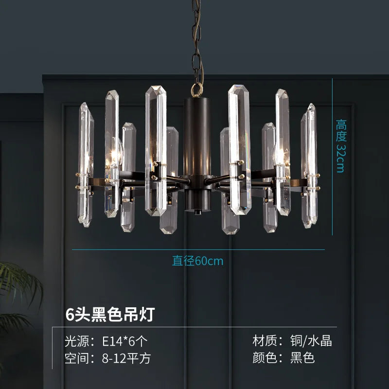 Post-modern luxury copper chandelier simple living room dining room lamp villa bedroom atmospheric crystal lights
