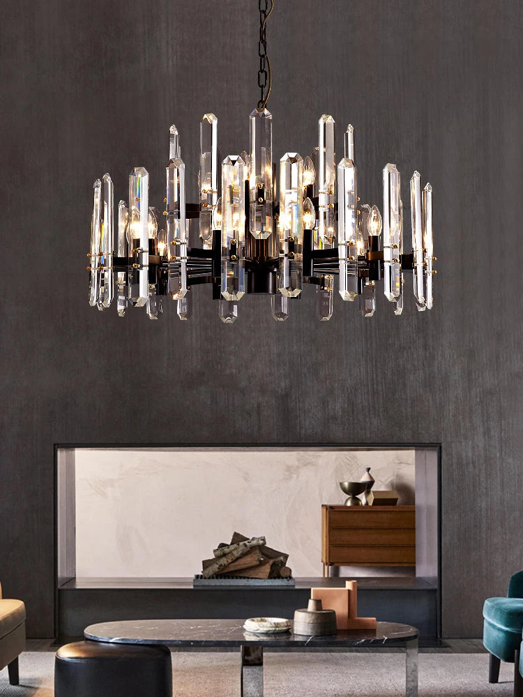 Post-modern luxury copper chandelier simple living room dining room lamp villa bedroom atmospheric crystal lights