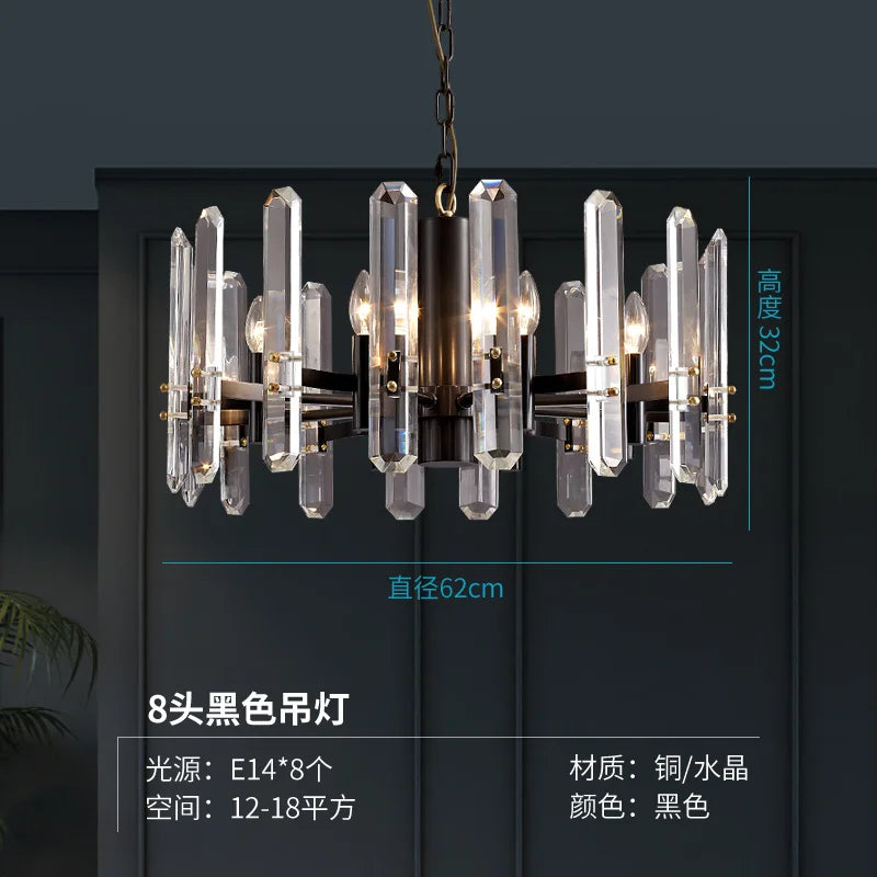 Post-modern luxury copper chandelier simple living room dining room lamp villa bedroom atmospheric crystal lights