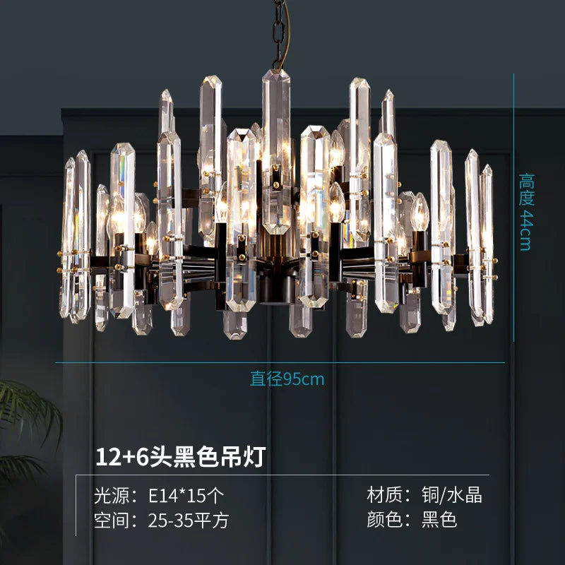 Post-modern luxury copper chandelier simple living room dining room lamp villa bedroom atmospheric crystal lights