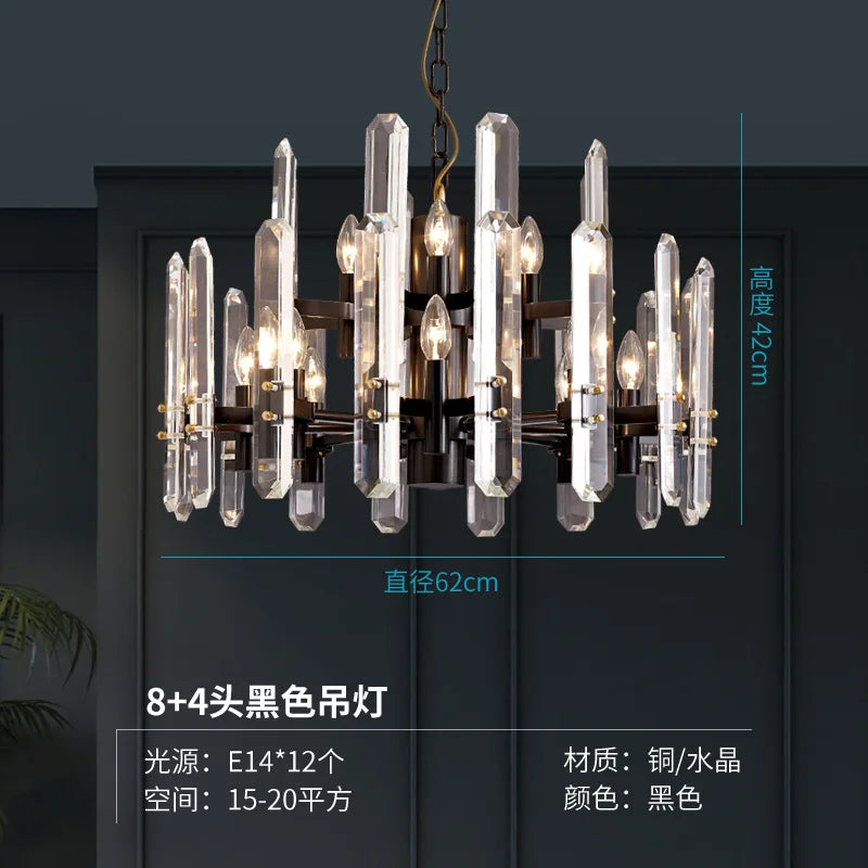 Post-modern luxury copper chandelier simple living room dining room lamp villa bedroom atmospheric crystal lights