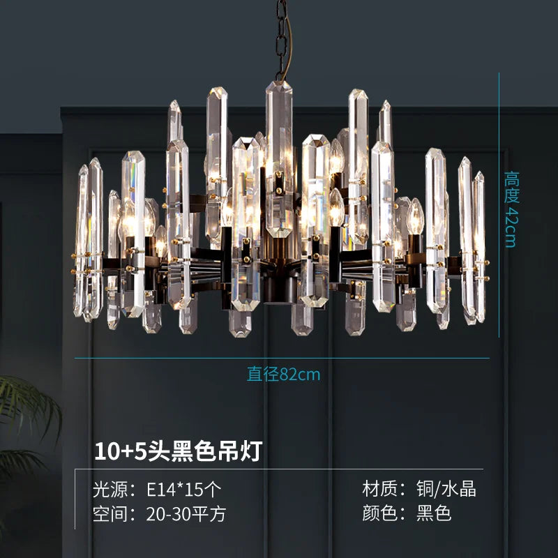 Post-modern luxury copper chandelier simple living room dining room lamp villa bedroom atmospheric crystal lights