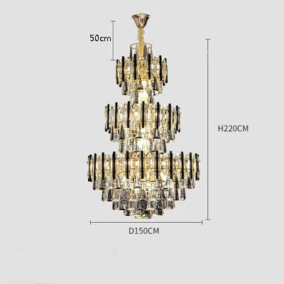 Postmodern Staircase Crystal Big Chandelier Three Layer Modern Living Room Villa Duplex Building Stairs Atmospheric Long Lamps