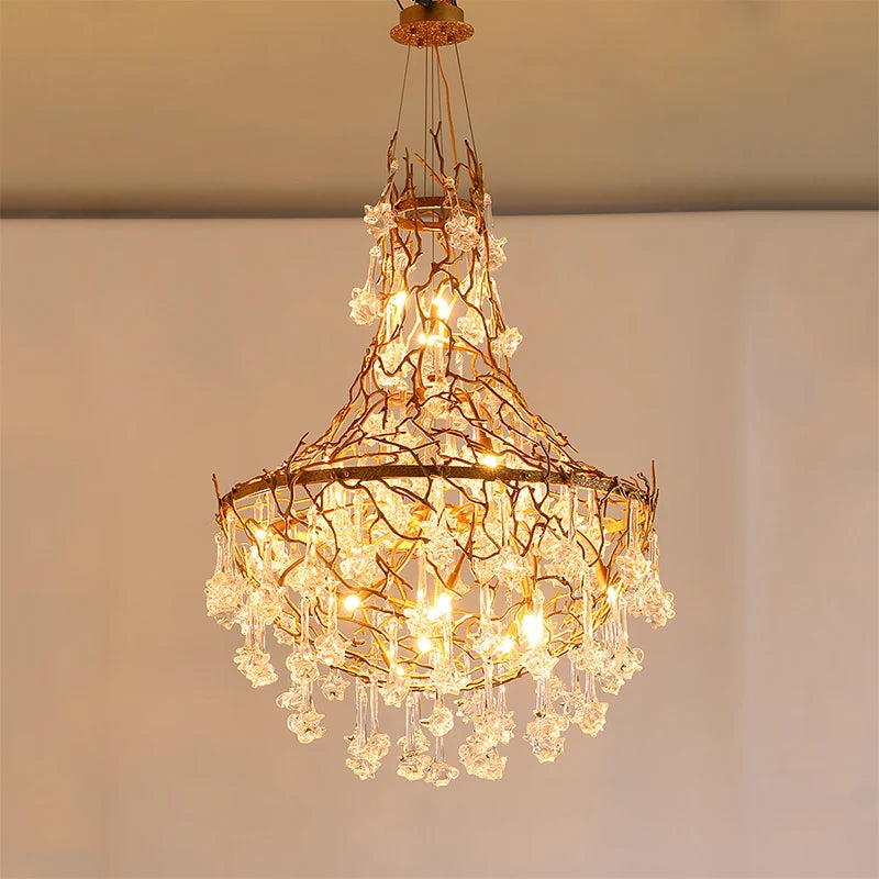 Postmodern copper tree branch glass chandelier light luxury villa duplex building living room dining room art lamp