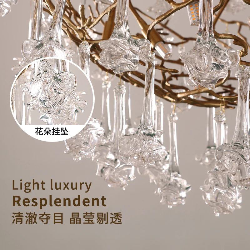 Postmodern copper tree branch glass chandelier light luxury villa duplex building living room dining room art lamp