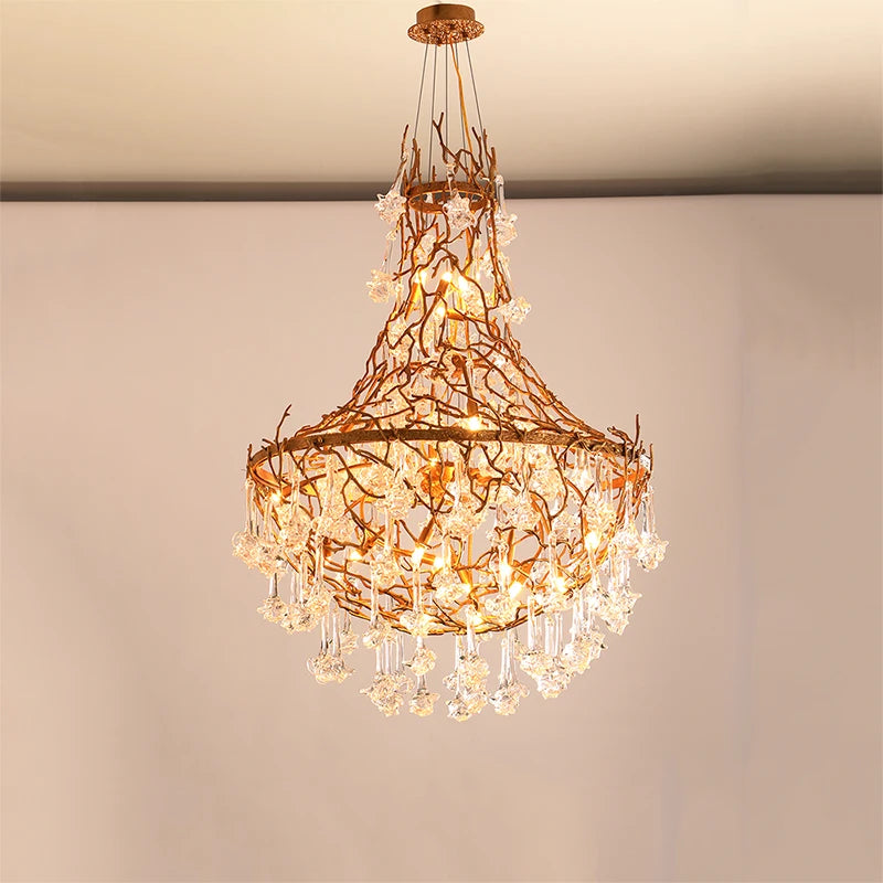 Postmodern copper tree branch glass chandelier light luxury villa duplex building living room dining room art lamp