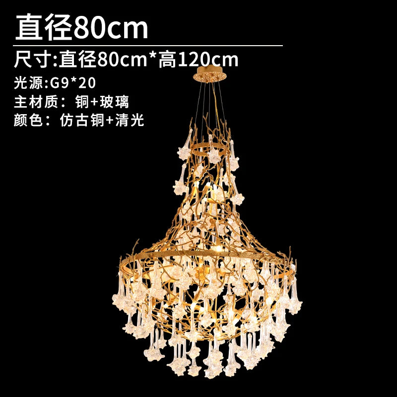 Postmodern copper tree branch glass chandelier light luxury villa duplex building living room dining room art lamp