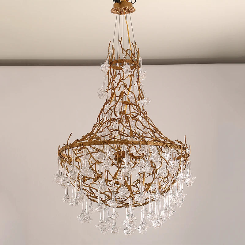 Postmodern copper tree branch glass chandelier light luxury villa duplex building living room dining room art lamp