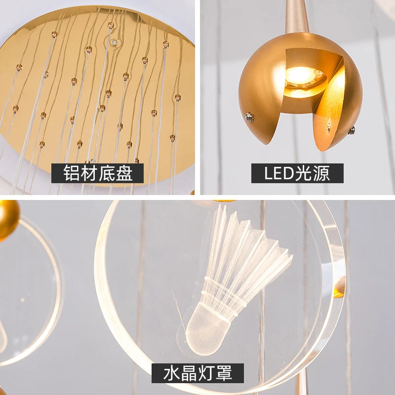 Postmodern light luxury crystal chandelier villa duplex building simple double-story spiral staircase long chandelier