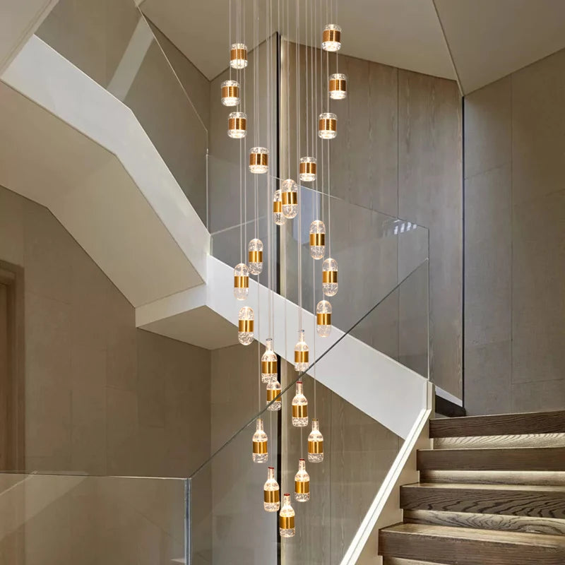 Postmodern minimalist light luxury villa duplex building chandelier Nordic crystal spiral staircase light