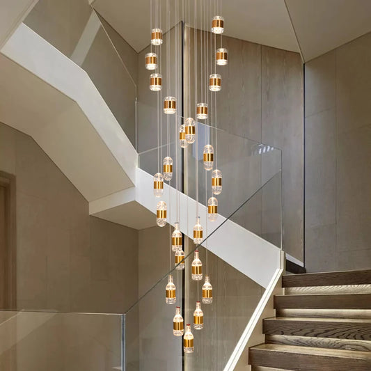 Postmodern minimalist light luxury villa duplex building chandelier Nordic crystal spiral staircase light