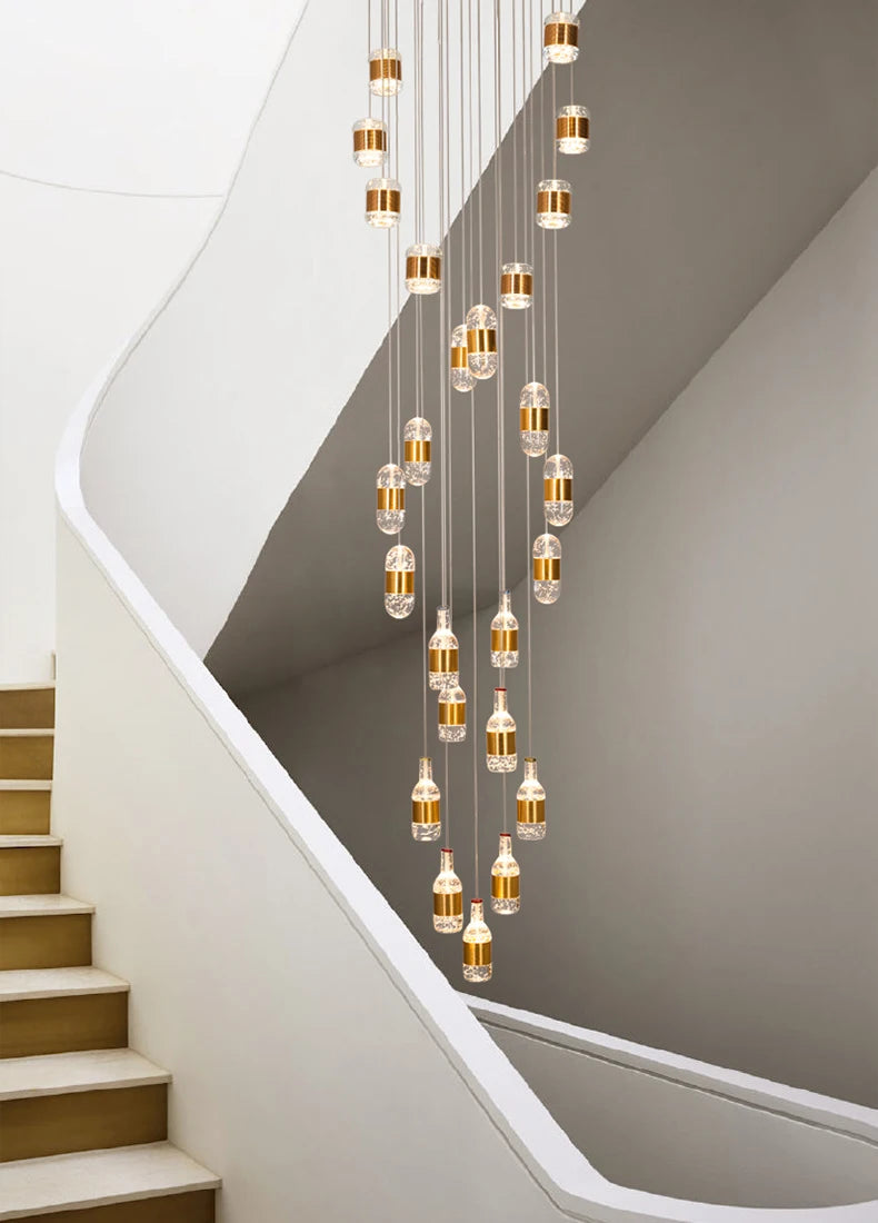 Postmodern minimalist light luxury villa duplex building chandelier Nordic crystal spiral staircase light