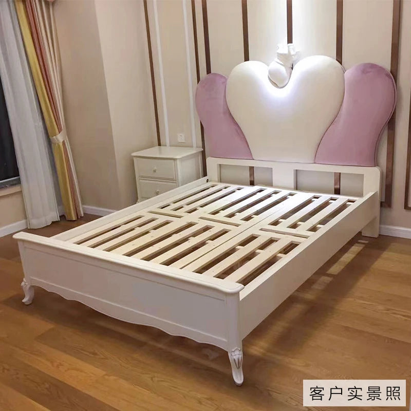 Princess bed 1.5 meters pink European solid wood furniture soft double bed
