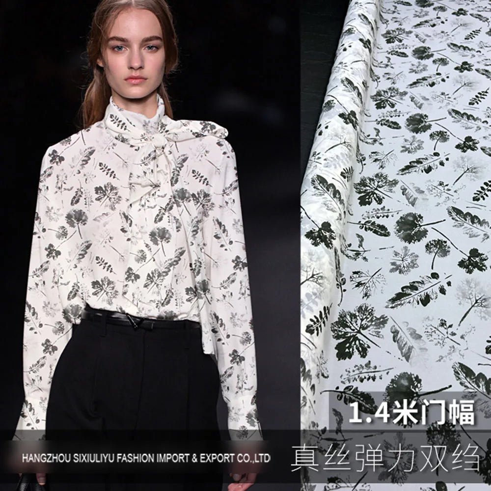 Printed Silk Stretch Crepe Fabric 18momme Width 140cm 100% Pure Silk Material For Shirt And Dresses Wholesale 2374