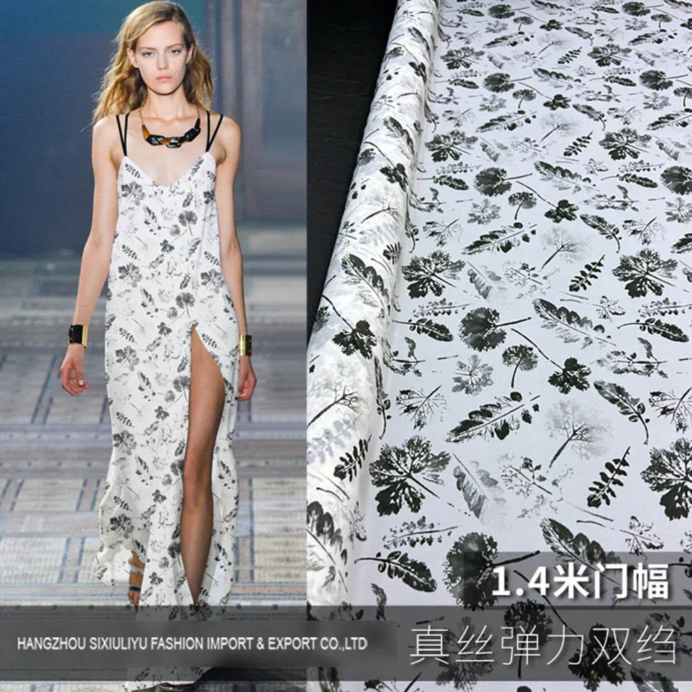 Printed Silk Stretch Crepe Fabric 18momme Width 140cm 100% Pure Silk Material For Shirt And Dresses Wholesale 2374