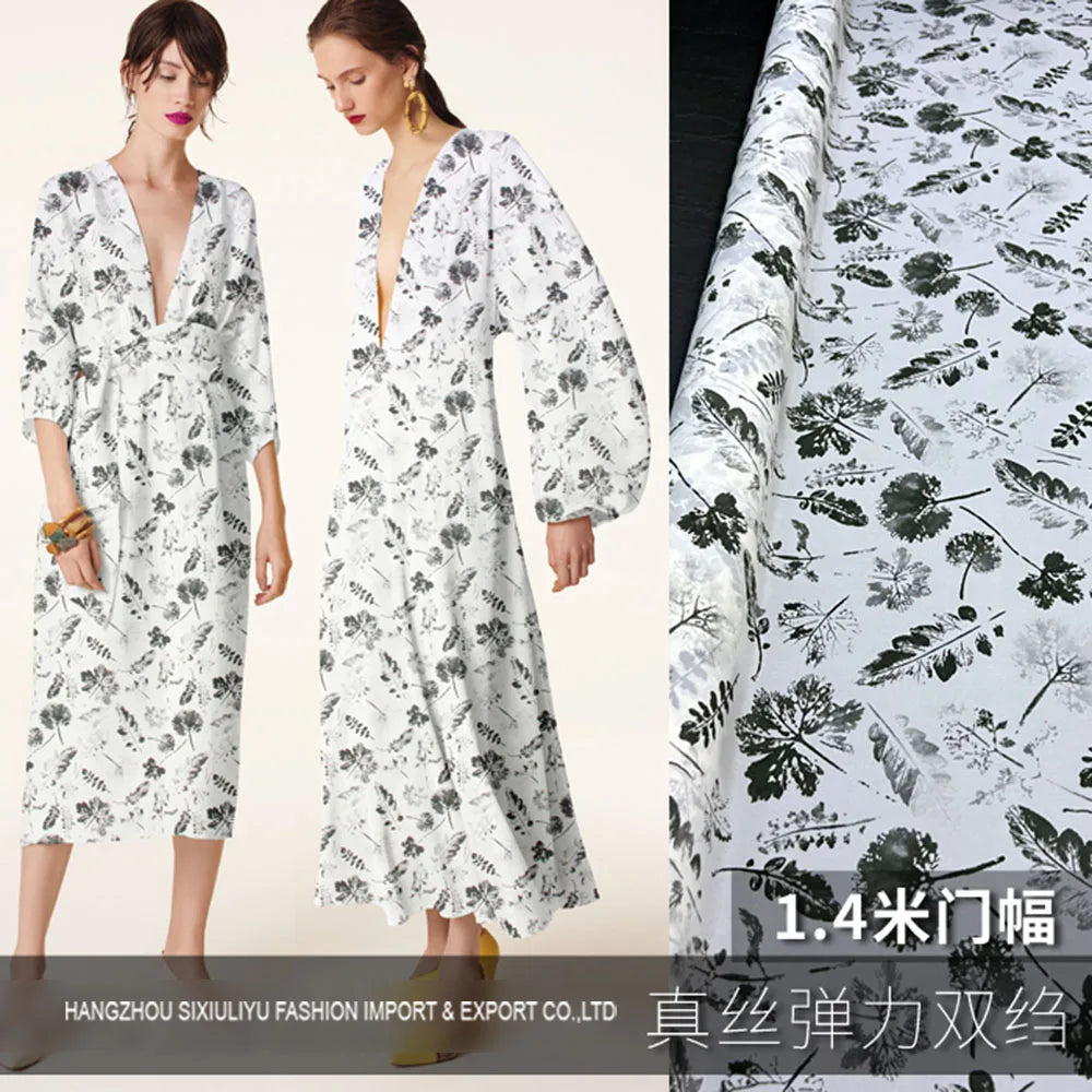 Printed Silk Stretch Crepe Fabric 18momme Width 140cm 100% Pure Silk Material For Shirt And Dresses Wholesale 2374