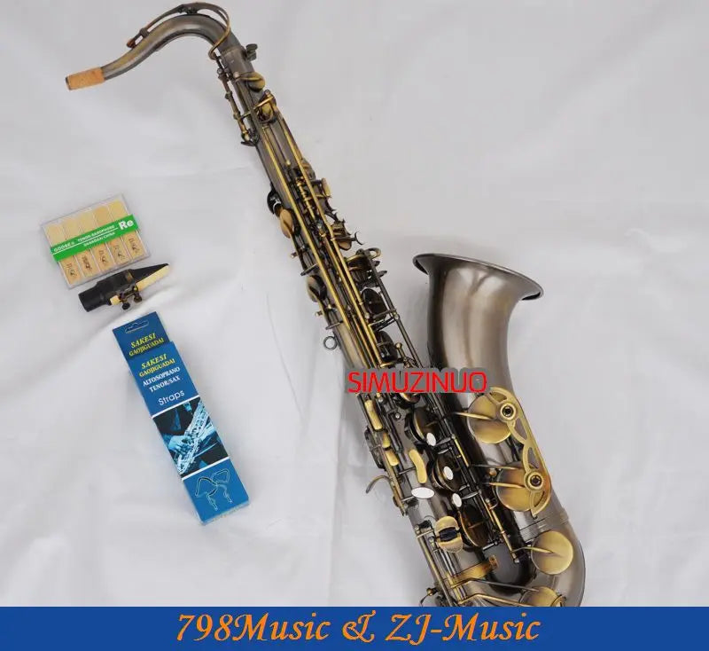 Professional Antique Brass Tenor Saxophone Bb Sax High F# With 10pc Reeds Case