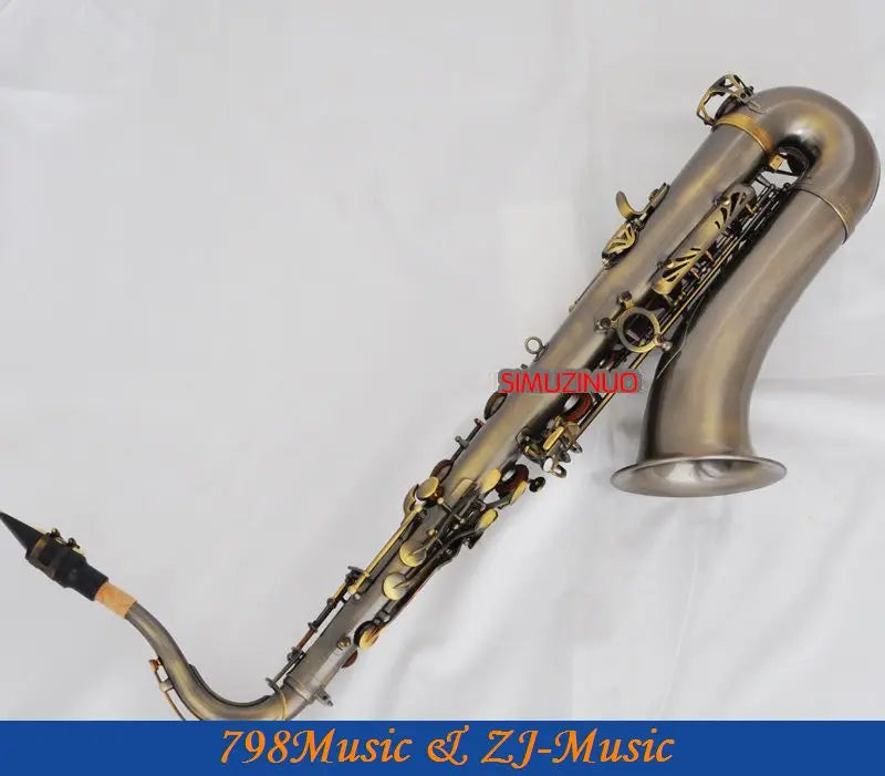 Professional Antique Brass Tenor Saxophone Bb Sax High F# With 10pc Reeds Case