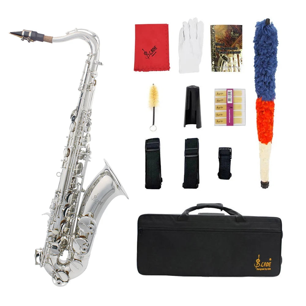 Professional Bb Tenor Saxophone Brass Lacquered Gold B Flat Sax Musical Woodwind Instrument With Case Mouthpiece Accessories