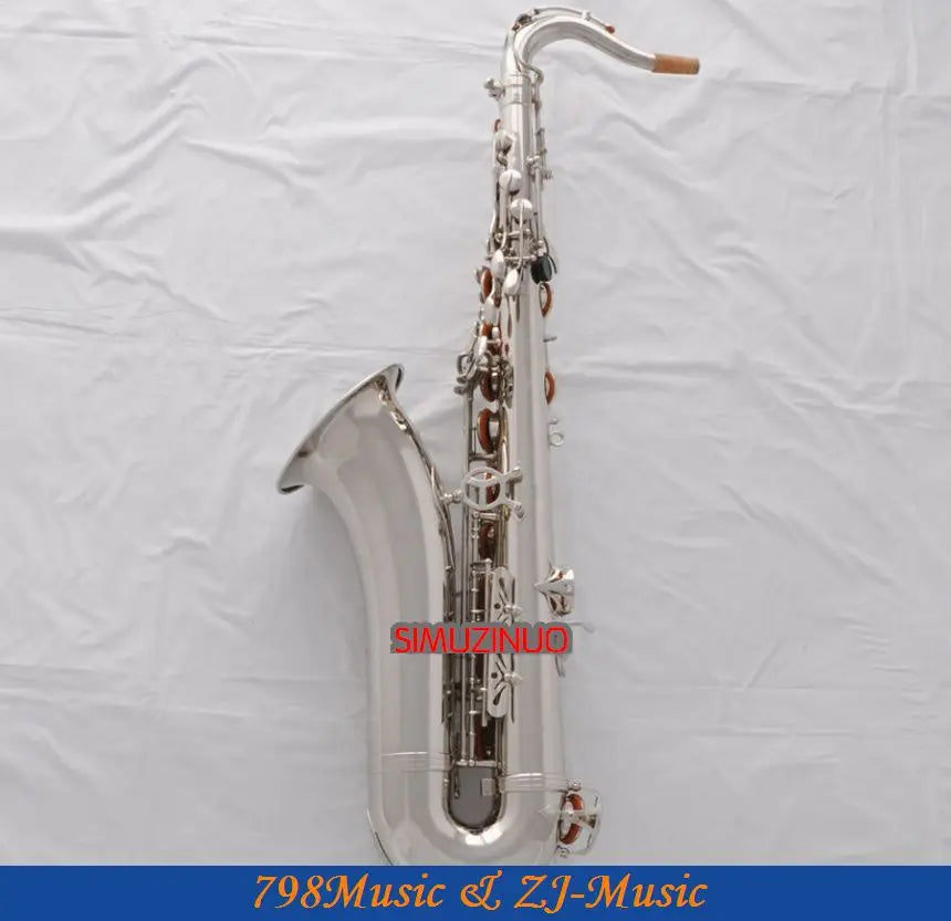 Professional Bb Tenor Saxophone Silver Nickel Sax FREE Metal Mouthpiece with Case