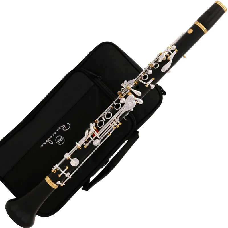 Professional Grenadilla Ebony Wooden Bb Soprano19 Key Clarinet silver plated keys Italian pads With Case