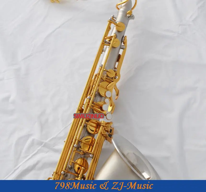 Professional New Satin Nickel Tenor sax High F# saxophone With Case Metal Mouthpiece