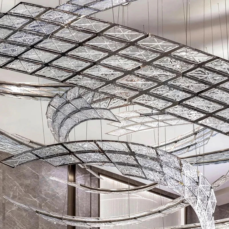 Project custom spiral shaped design glass chandelier stair light Villa hall living room interior lighting Attic kitchen light