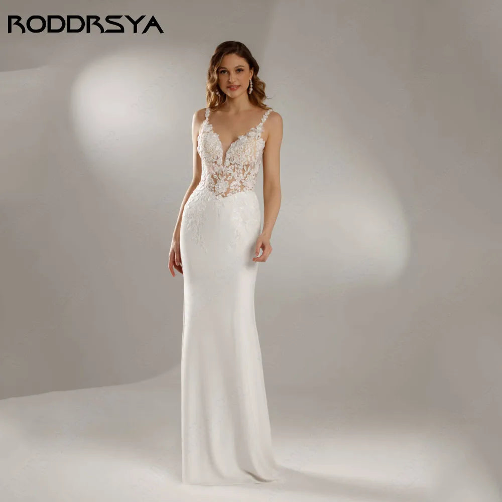 RODDRSYA Exquisite Spaghetti Straps Wedding Dress Backless Applique V-Neck Mermaid Vestido De Novia Bridal Gown 2024 Custom Made