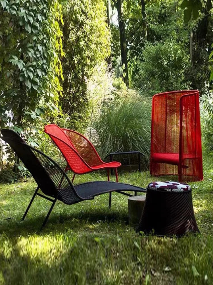Rattan sofa balcony small tables and chairs lazy recliner art tea table garden outdoor courtyard