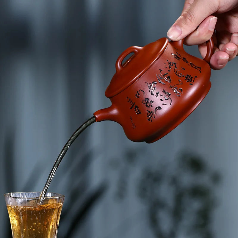 Recommended yixing all hand the high pure hand carved painting dahongpao 270 cc single pot teapot shadow gourd ladle