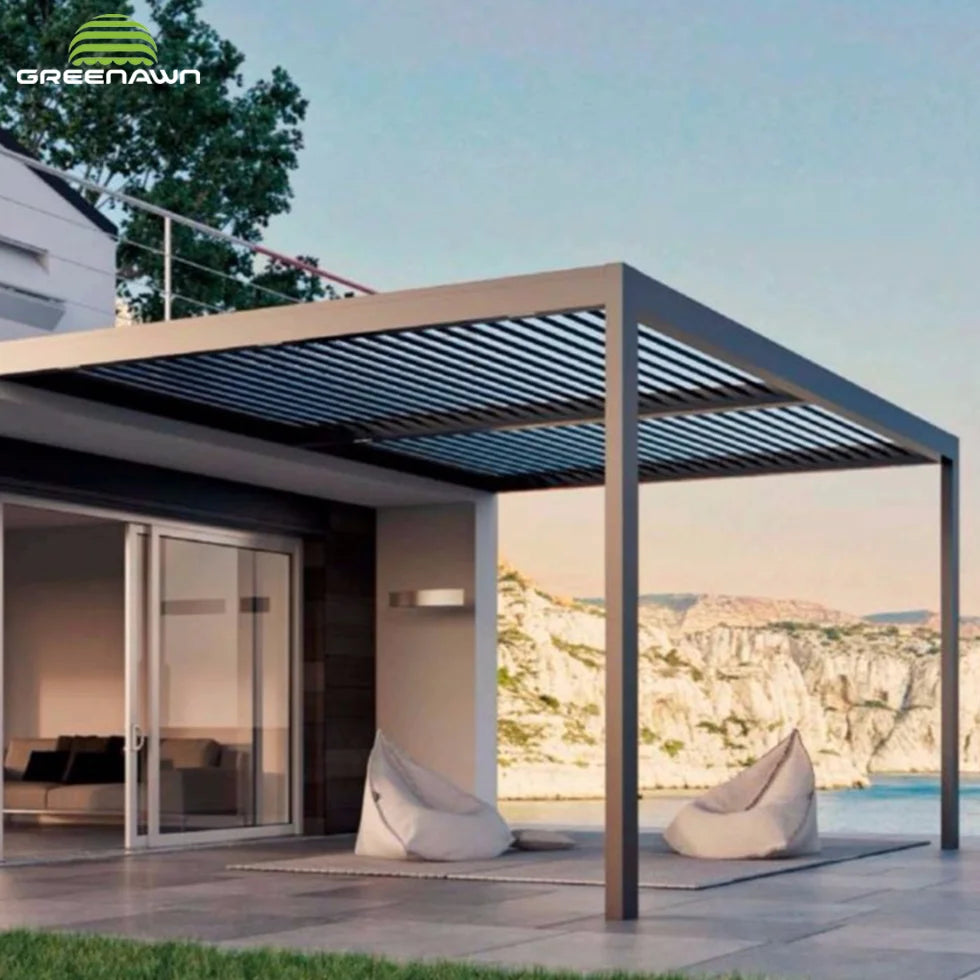 Remote Control Pergola Outdoor Gazebo Garden Bioclimatic Aluminium Pergola With Sun Screen Sunshade Pavilion