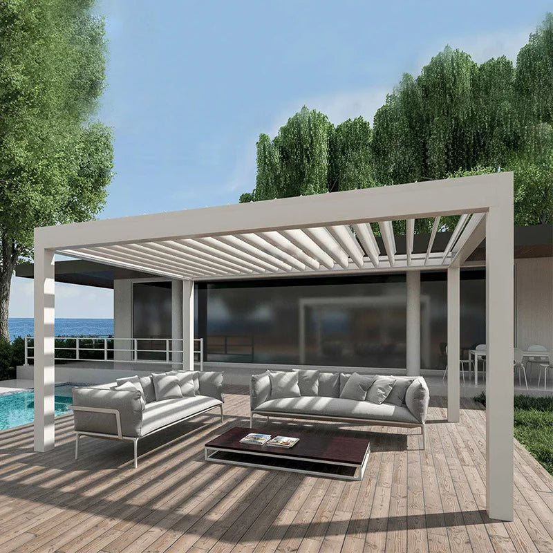 Remote Control Pergola Outdoor Gazebo Garden Bioclimatic Aluminium Pergola With Sun Screen Sunshade Pavilion