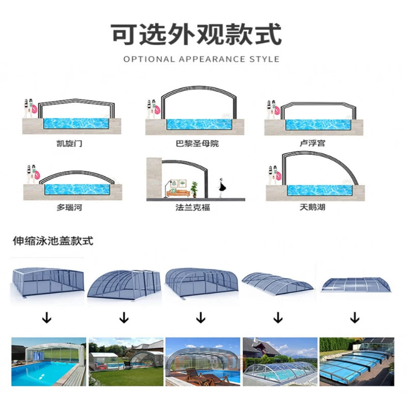 Retractable Roof Above Ground Patio Enclosures Outdoor Swimming Pool Covers Telescopic Customized Sunroom