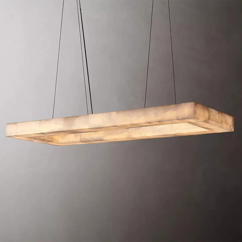 Retro American Rectangular LED Marble Black Ceiling Chandelier Lighting Lustre Suspension Luminaire Lampen For Dinning Room