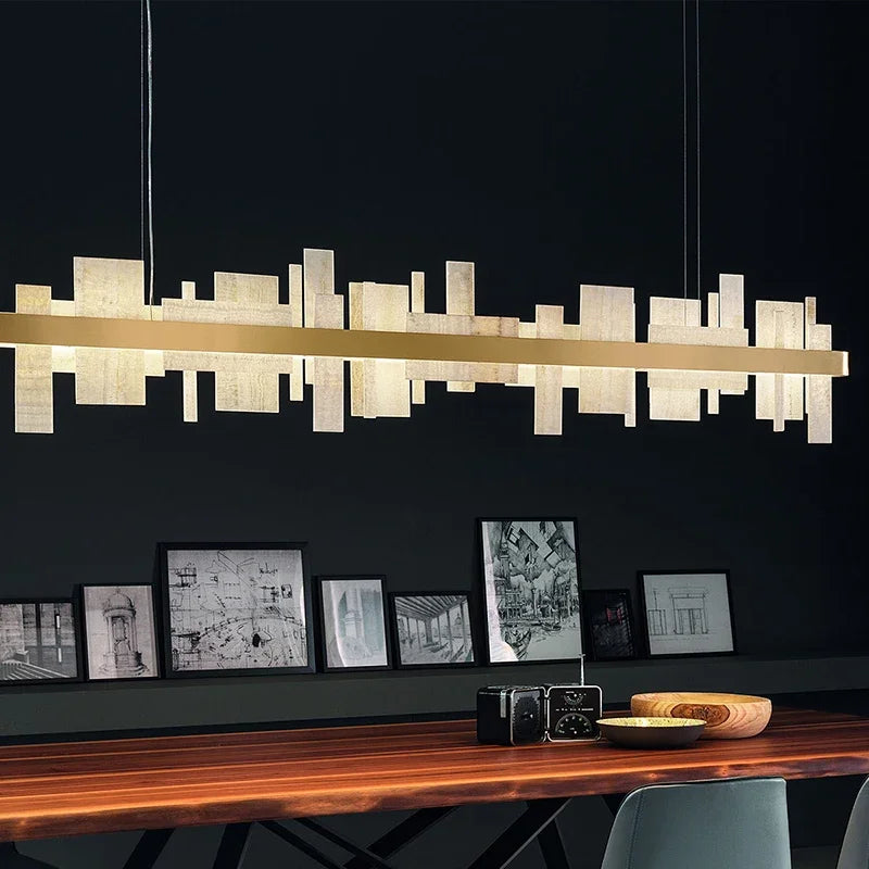 Retro Marble Series LED Chandelier Living Room Lighting Glossy Hanging Light Fixture