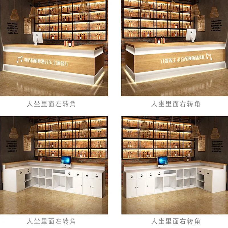 Retro cashier bar bar counter cabinet milk tea dessert cake shop coffee restaurant reception desk corner with lights