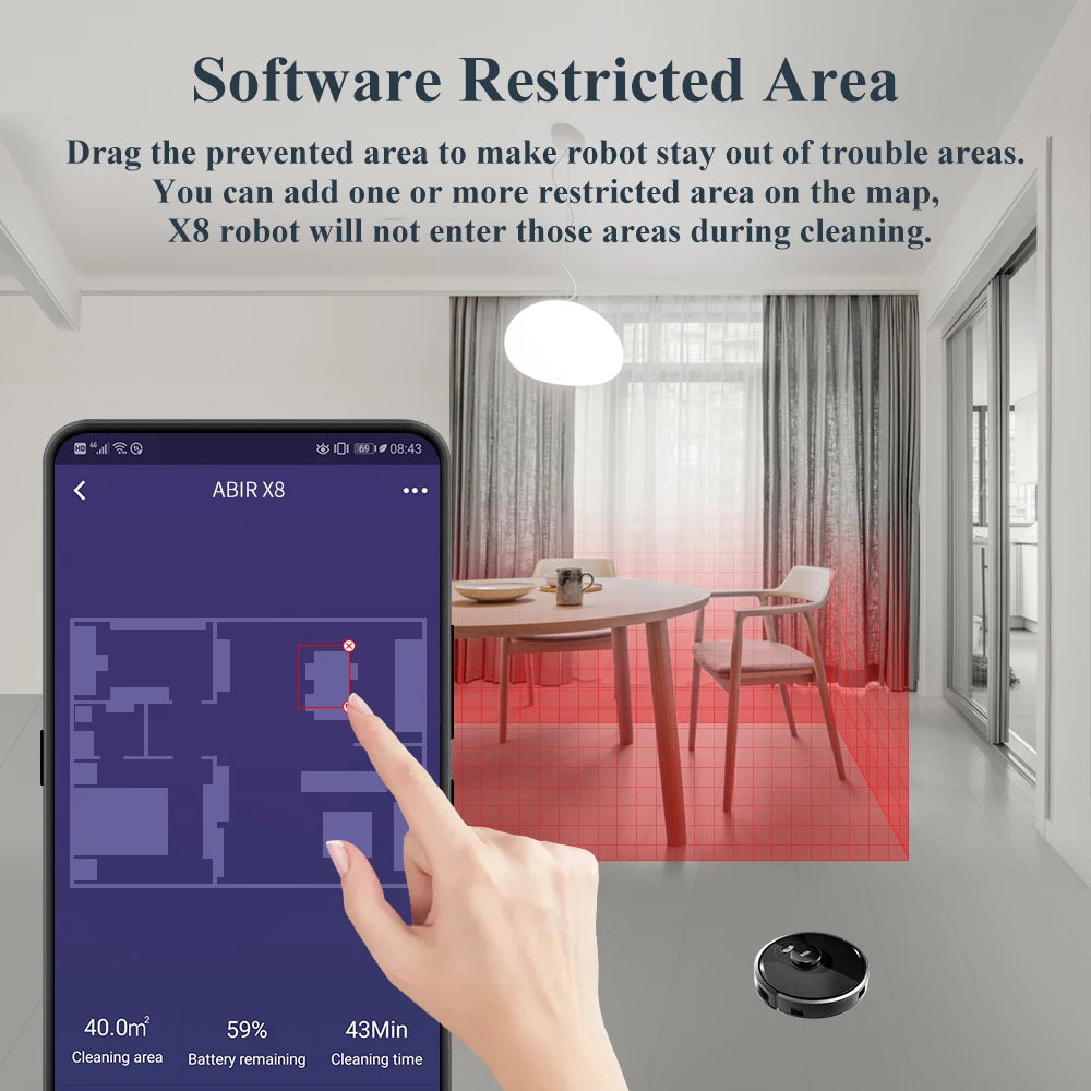 Robot Vacuum Cleaner ABIR X8 ,Laser System, UV Cleaning, TOF Wisdom, Multiple Floors Maps, Customized Room