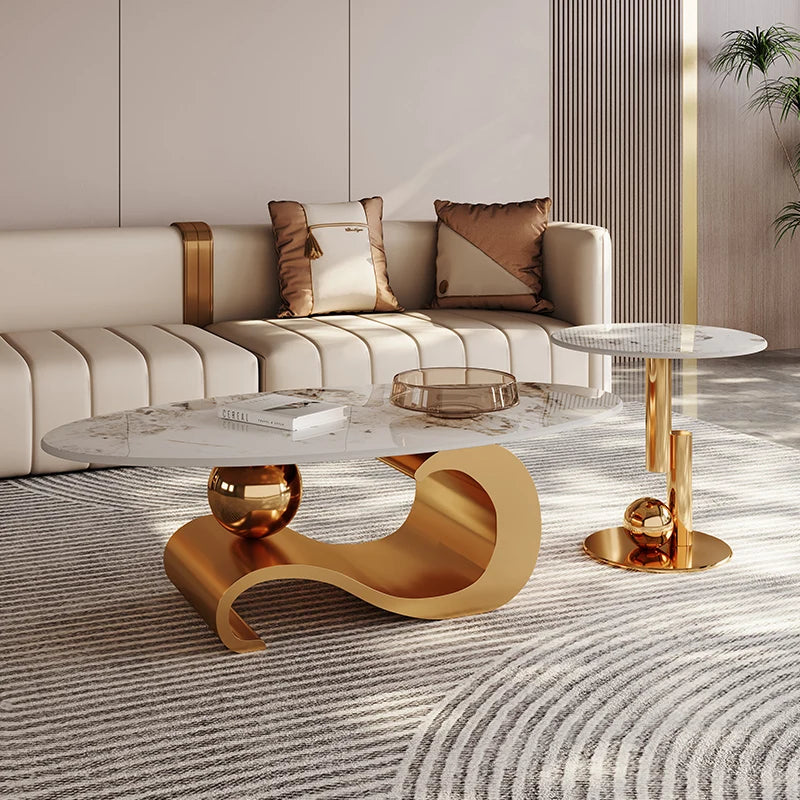 Rock-plate light luxury coffee table Modern minimalist small-sized Italian living room designer oval