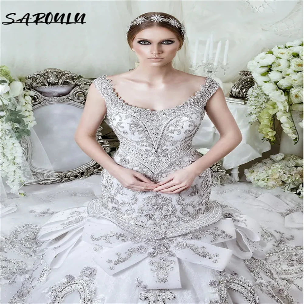 Romantic Tank Sleeve Floor-length Wedding Dress Luxury Beadings Appliques Bridal Gown Elegant Vestidos De Novia