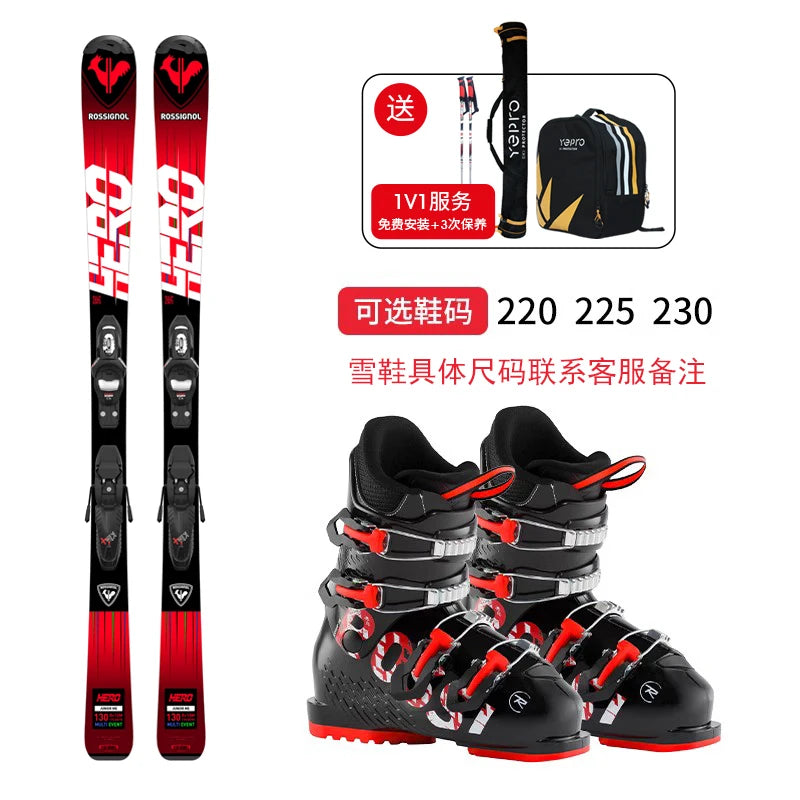 лыжные палки Rossignol France GOLDEN ROOSTER Children's Skis Double Board Set Full Set Skiing Boots Youth Ski Equipment