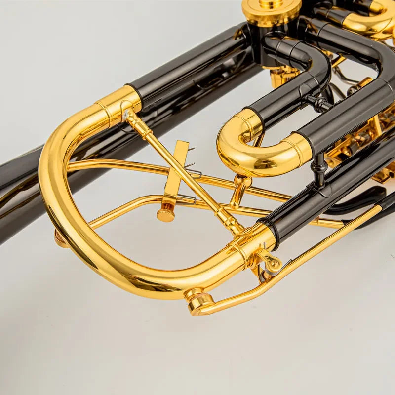 Rotary valve type quality Bb Trumpet B Flat Brass Black nickel gold Professional Trumpet Musical Instruments with Leather Case
