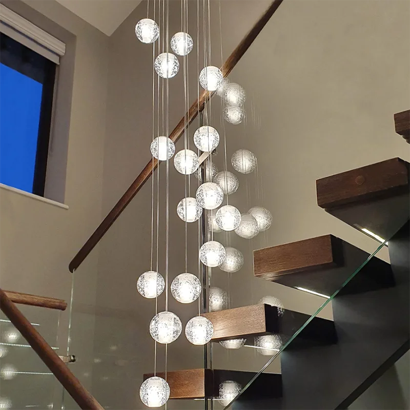 Round/Rectangular/Square Crystal Led Chandelier Modern Spiral Loft Staircase Living Room Bedroom Villa Decorative Hanging Light