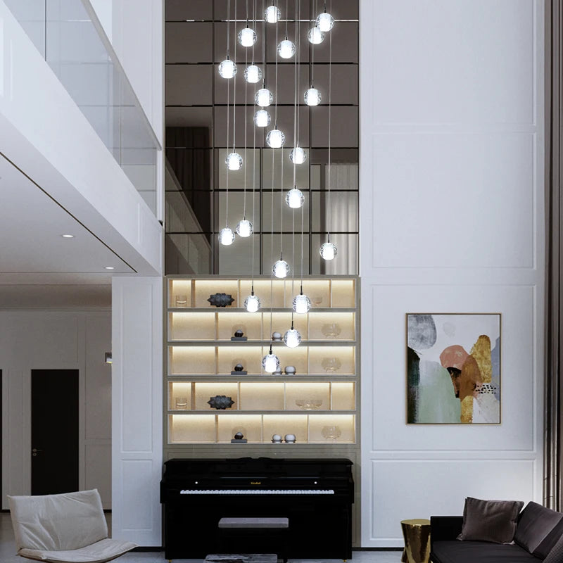 Round/Rectangular/Square Crystal Led Chandelier Modern Spiral Loft Staircase Living Room Bedroom Villa Decorative Hanging Light