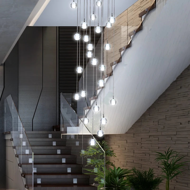 Round/Rectangular/Square Crystal Led Chandelier Modern Spiral Loft Staircase Living Room Bedroom Villa Decorative Hanging Light