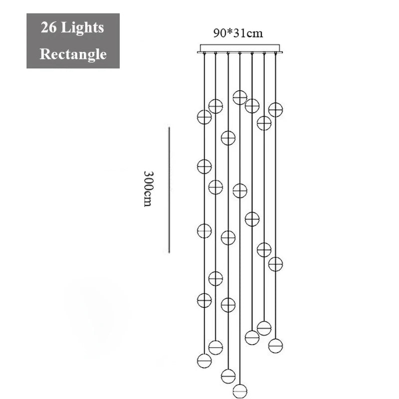 Round/Rectangular/Square Crystal Led Chandelier Modern Spiral Loft Staircase Living Room Bedroom Villa Decorative Hanging Light