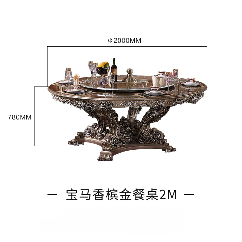Round dining table and chairs, new classical European style solid wood villa furniture, 1.8M dining table