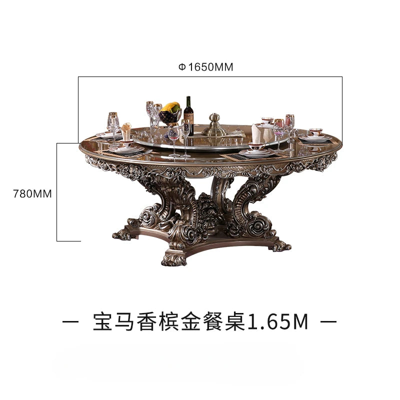 Round dining table and chairs, new classical European style solid wood villa furniture, 1.8M dining table