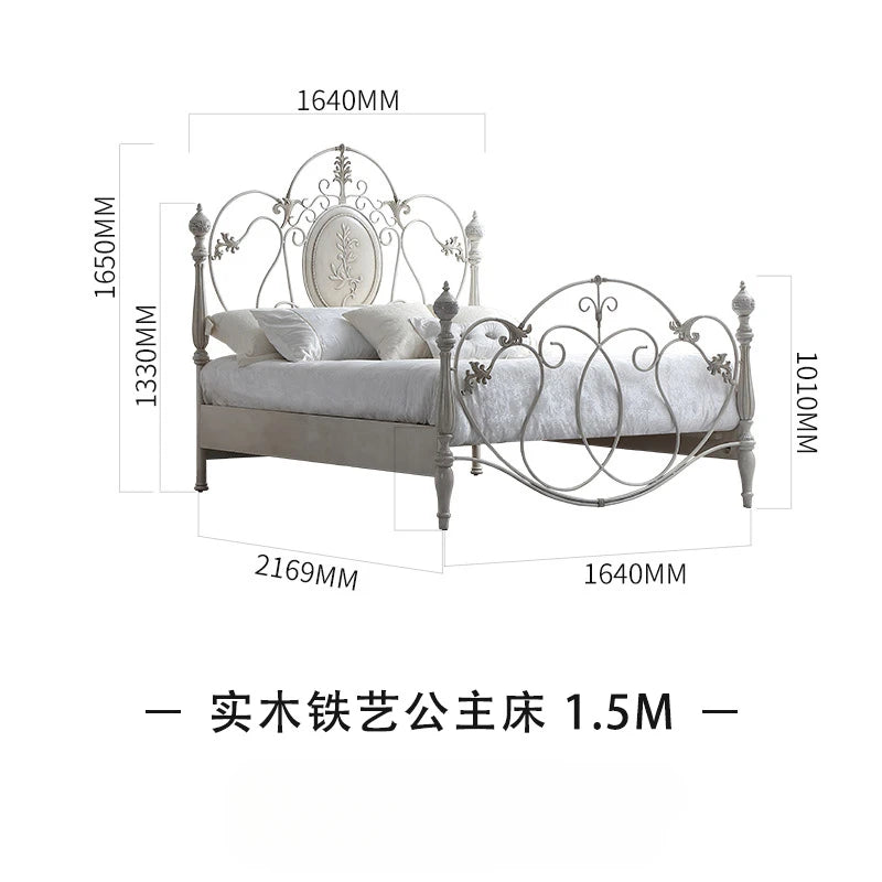 Rustic Princess Bed 1.5m Children Light Luxury Girl Cloud Wrought Iron Vintage Bed